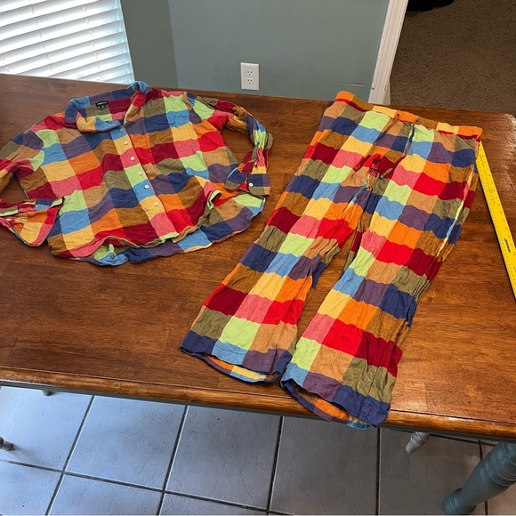 Gap Body Colorful Checkered Shirt and Pants pajama Set size medium - Picture 1 of 11